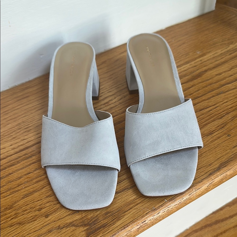 Gray Suede Block Heel Mules, Ann Taylor, 6.5